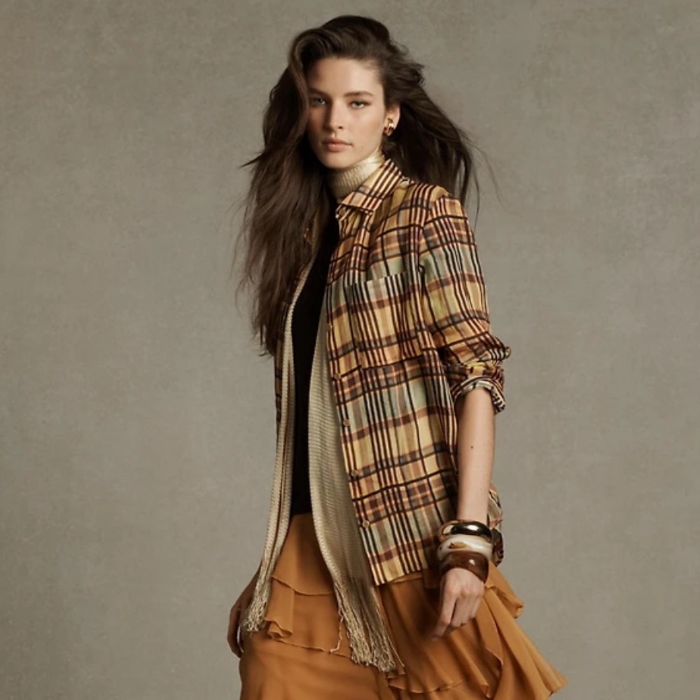 Zara NWT ZW Collection ramie plaid shirt 8379/031
